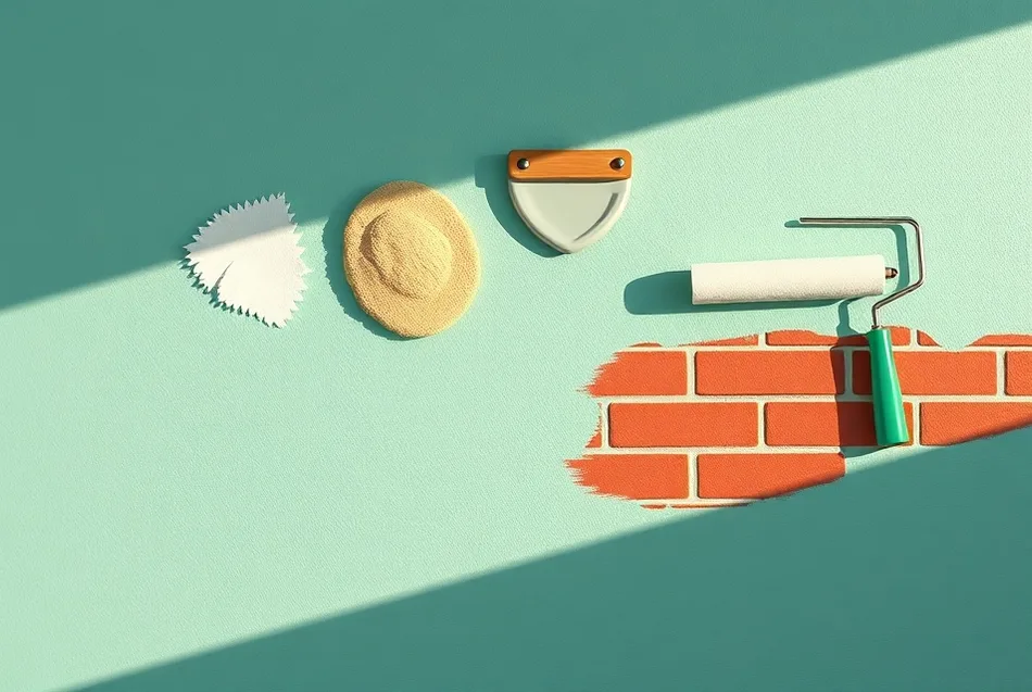 Outils de peinture disposés dans l'ordre des étapes du chantier