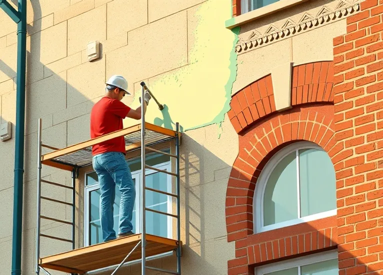 Ravalement de façade en pierre, nettoyage et application d'enduit